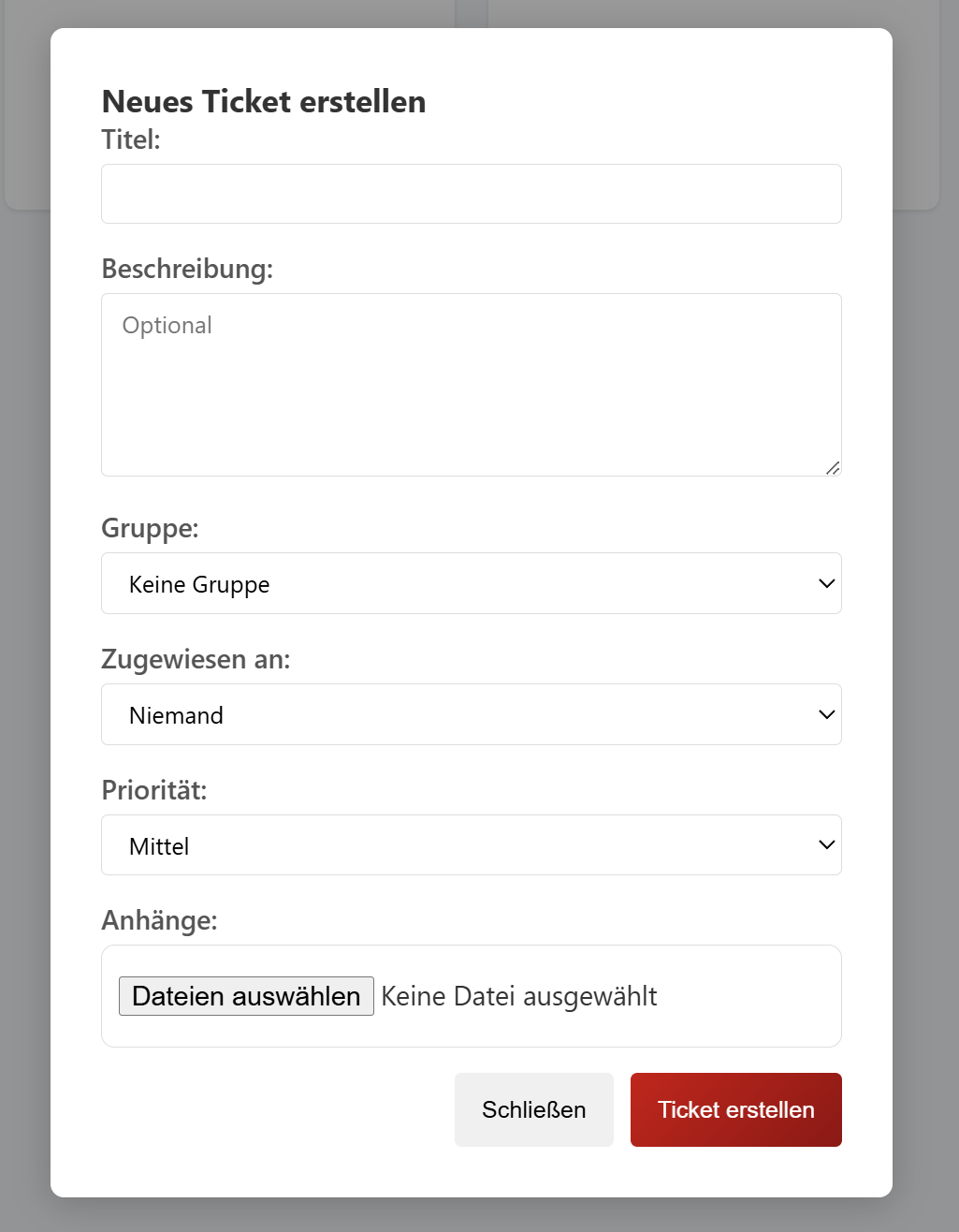 Screenshot Ticketerstellung