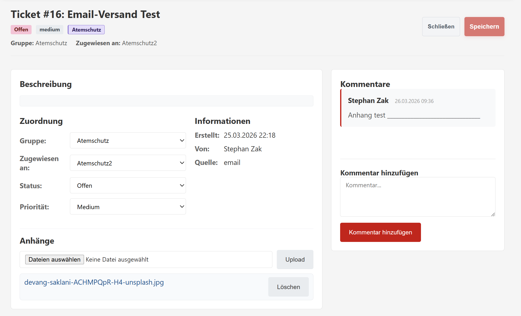 Screenshot Ticketbearbeitung